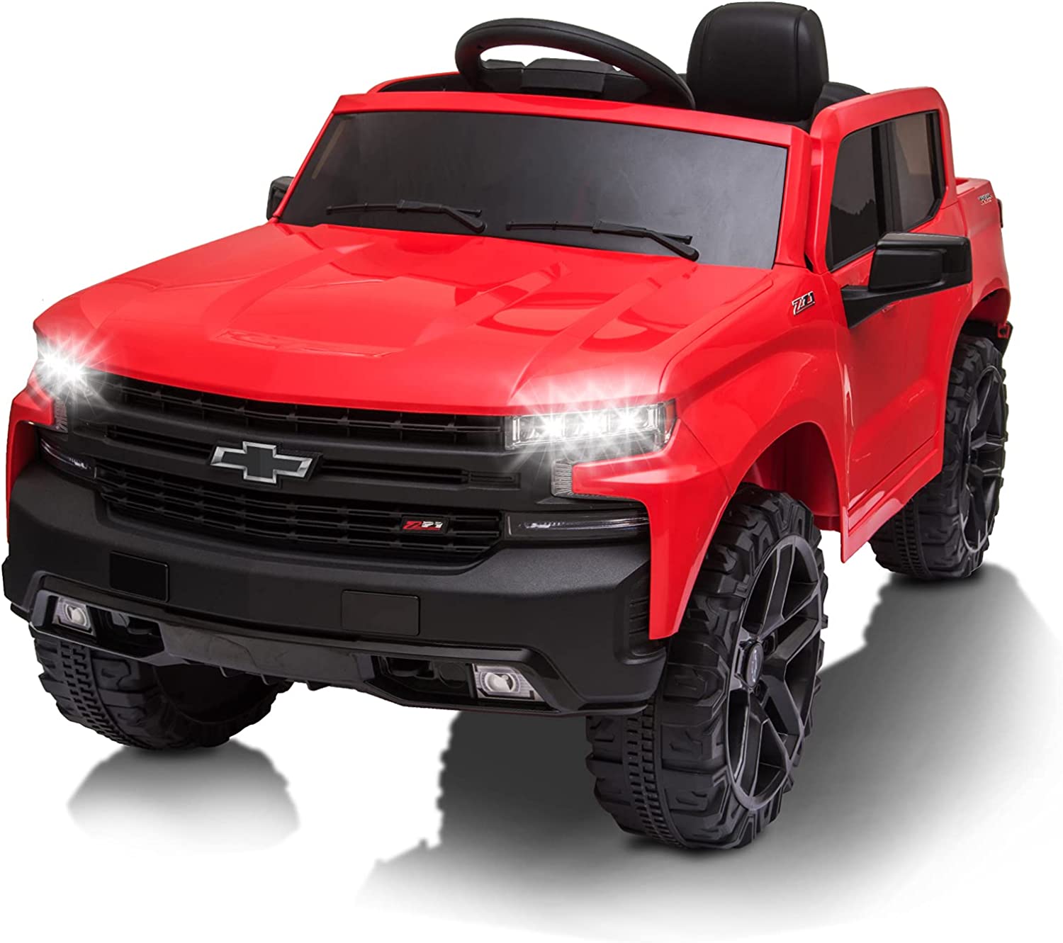 Ride on Car Chevrolet Silverado 12V Kids Boys and Girls Electric Ride on Truck Car Electric Vehicle Toys w/ Remote Control, MP3/Bluetooth, Spring Suspension, LED Light (Red)